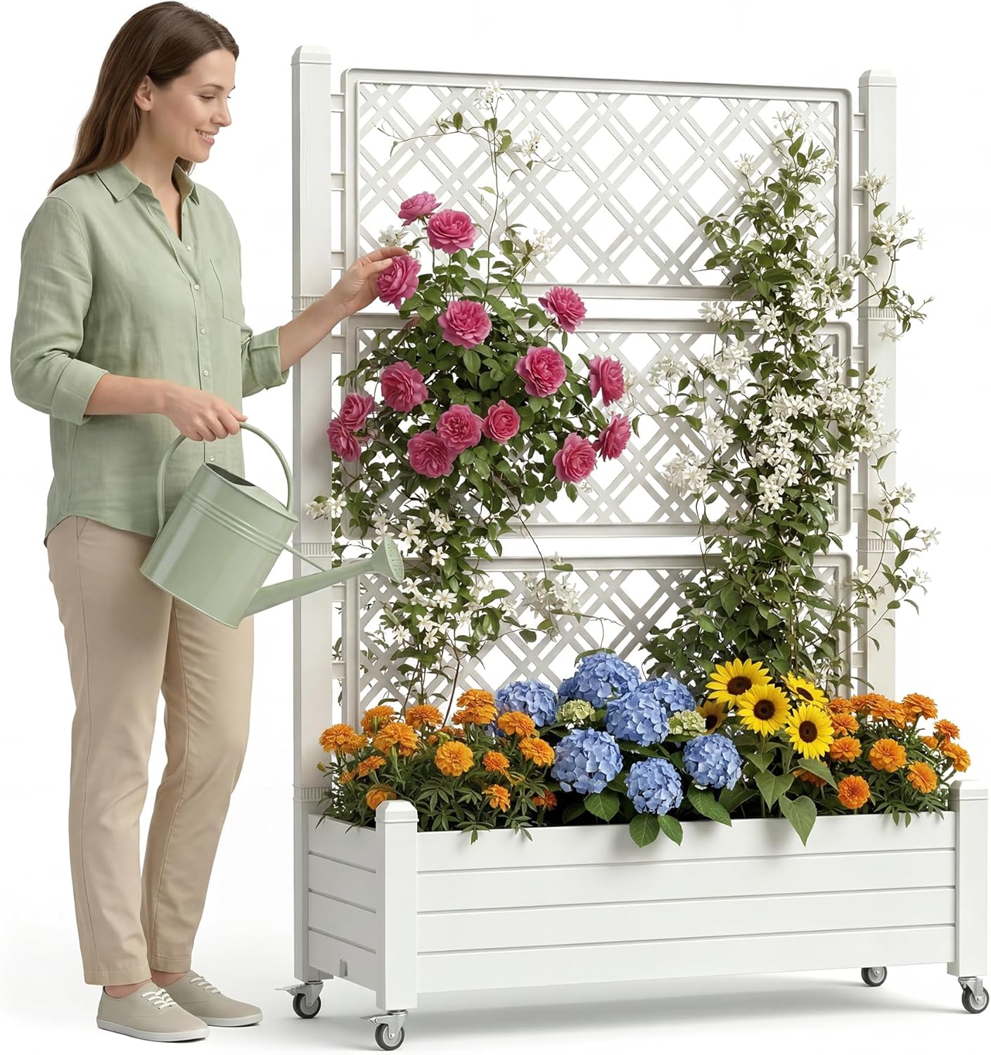 Raised Bed Planter Box - Traliccio per aiuole rialzate, con ruote